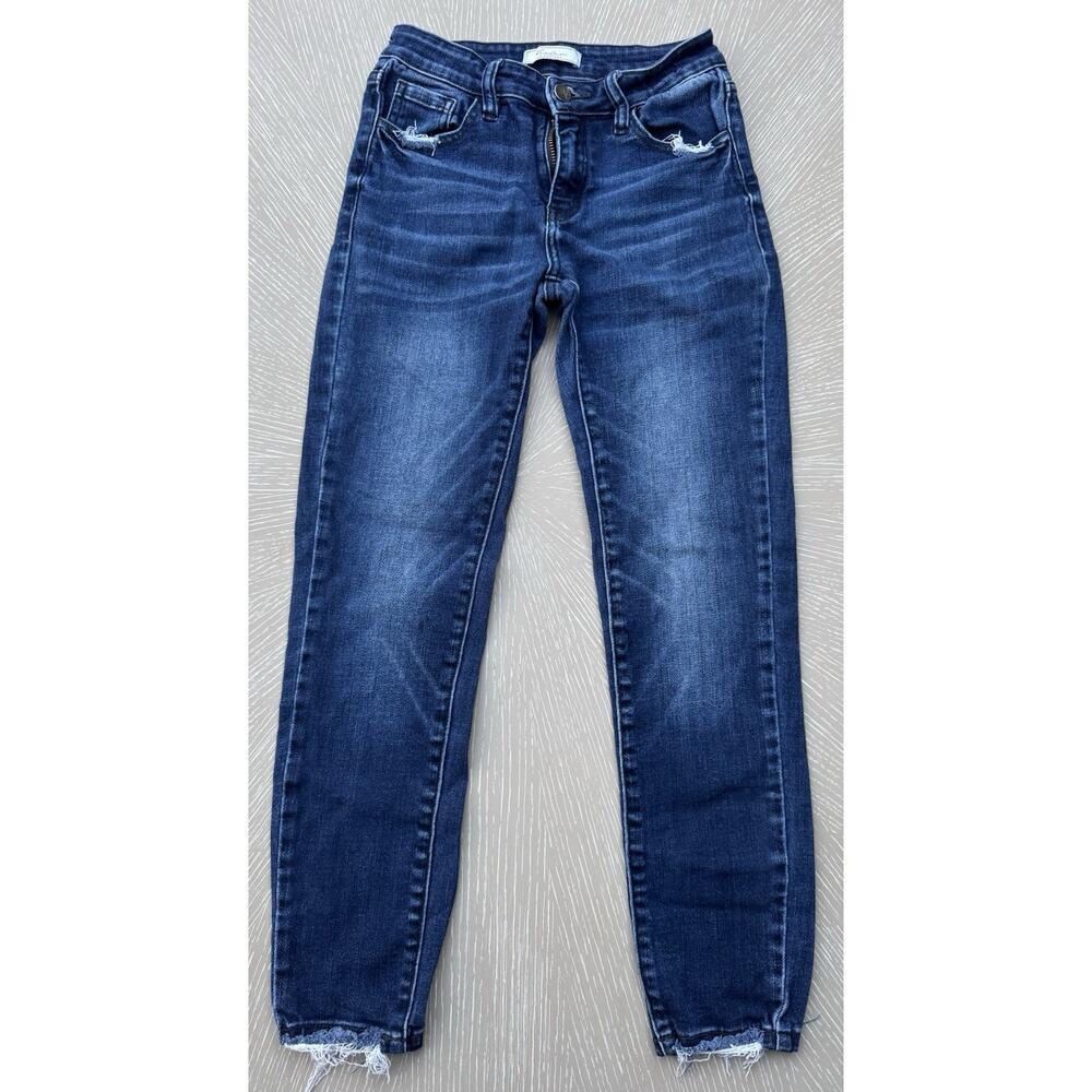KanCan Dark Indigo Skinny Jeans with Frayed Ankles